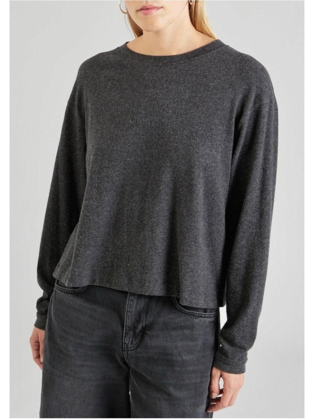 AMERICAN VINTAGE Ypawood Black Dark Gray Long Sleeve Loose Fit T-Shirt Tee